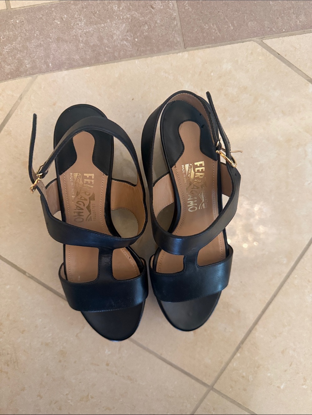 Salvatore Ferragamo Black Leather Strappy Heels